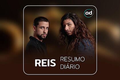 Arte de divulgação do resumo diário da série Reis com os protagonistas da história Amnon e Absalão se olhando