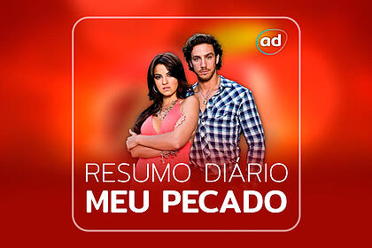 Arte de divulgação do resumo da novela meu pecado, exibida no sbt