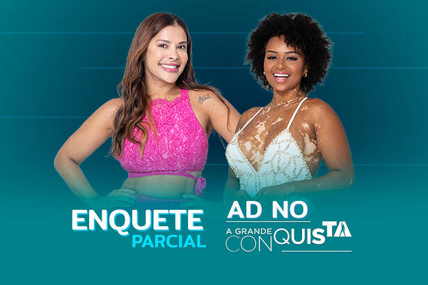 Gyselle Soares e Natália Deodato na arte de divulgação da enquete do A Grande Conquista