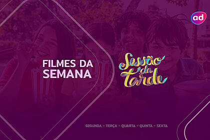 Arte dos filmes da semana da Sessão da Tarde, ao fundo cena do filme Turma da Mônica - Laços
