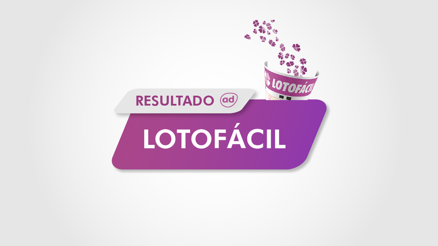 Arte gráfica do resultado da Lotofácil contendo o volante da da Loterias Caixa