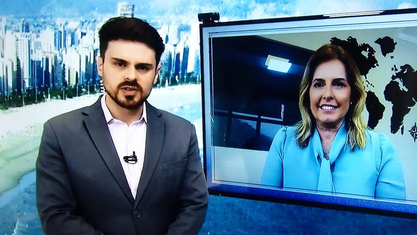 Alexandre Furtado conversando com a deputada Solange Freitas no Balanço Geral Litoral