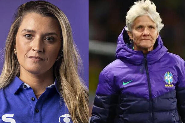 Ana Thaís Matos e Pia Sundhage em uma montagem
