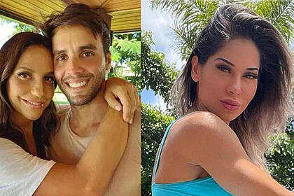 Daniel Candy abraçado com Ivete Sangalo, em montagem com Maíra Cardi