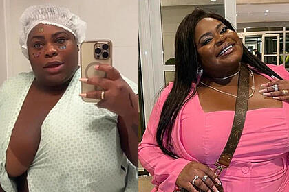 Montagem de Jojo Todynho, de camisola no hospital, e posando vestida com roupa
