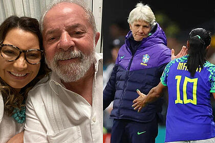Lula e Janja, em montagem com Marta e Pia Sundhage na Copa do Mundo Feminina