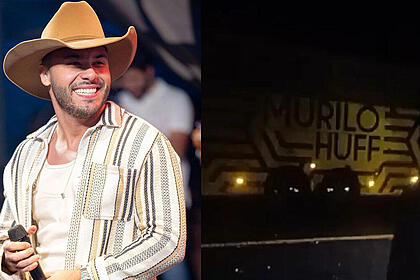 Murilo Huff em montagem com o ônibus após o acidente na rodovia