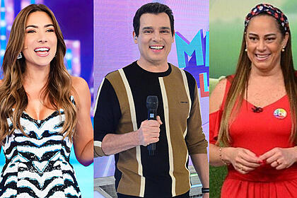 Patricia abravanel, celso portiolli e silvia abravanel em uma montagem