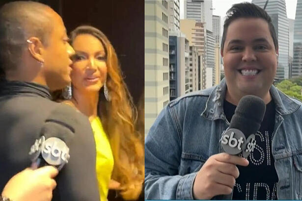 Patrícia Poeta ignorando Fofoquito, em um montagem com uma foto do repórter