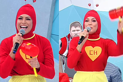 Renata Fan vestida de Chapolin Colorado no Jogo Aberto