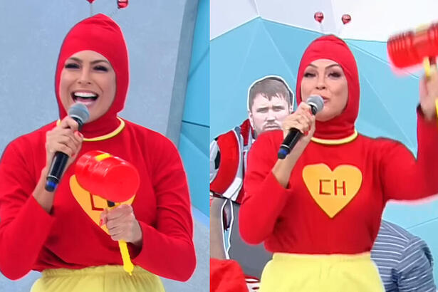Renata Fan vestida de Chapolin Colorado no Jogo Aberto