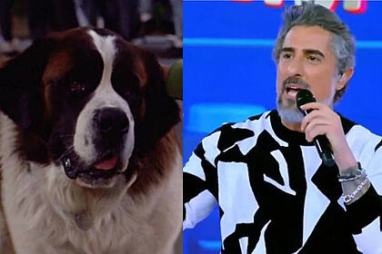 Beethoven e Marcos Mion no Caldeirão em uma montagem