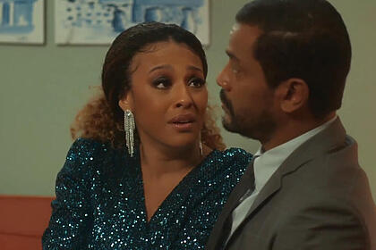 Sheron menezzes (sol) e samuel de assis (ben) em trecho da novela vai na fé