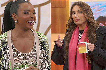 Thelma Assis e Patrícia Poeta em uma montagem no Encontro