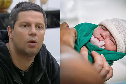 Thiago Servo em montagem com foto de filho recém-nascido