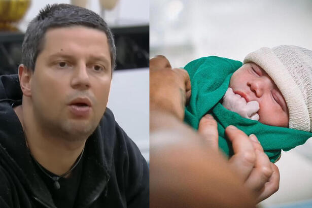 Thiago Servo em montagem com foto de filho recém-nascido