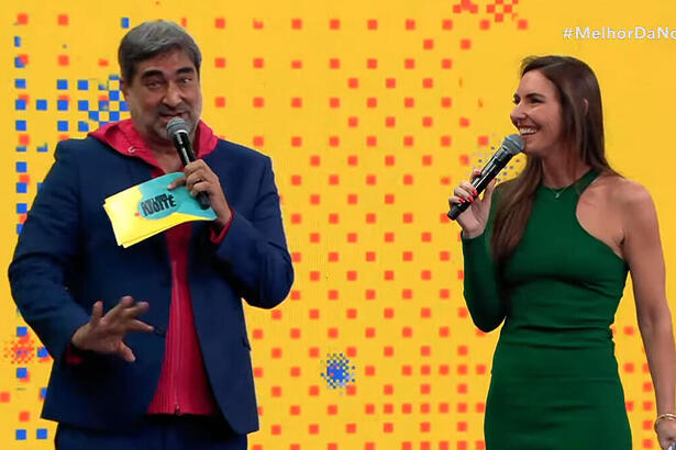 Zeca Camargo e Glenda Kozlowski em trecho da estreia do Melhor da Noite
