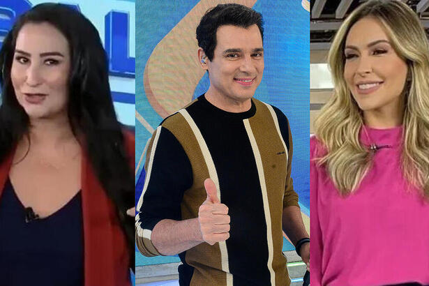 Fabíola Gadelha e Thalita Oliveira, e Celso Portiolli em uma montagem
