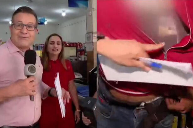 Oloares Ferreira e equipe do Balanço Geral flagrando um roubo em um supermercado