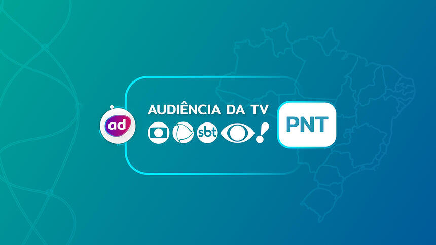 Arte gráfica dos consolidados de audiência da TV Globo, Record TV, SBT e Band no PNT