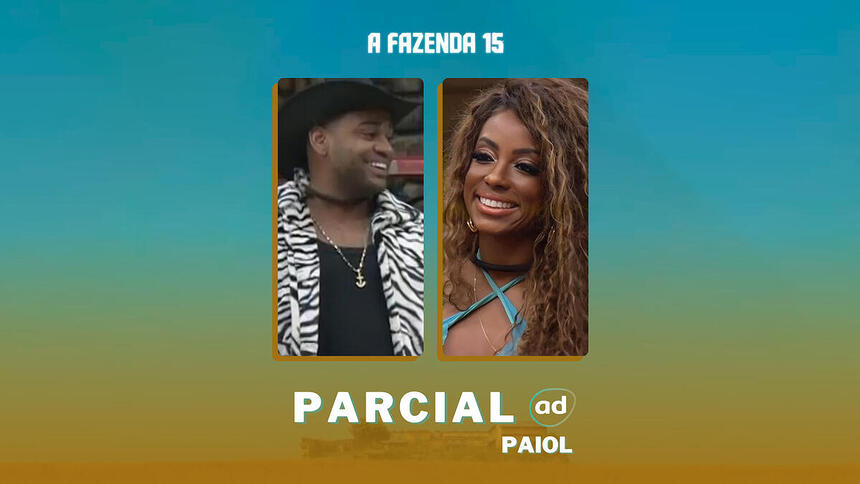 Cezar Black e Lumena Aleluia na arte da enquete de parcial do Paiol em A Fazenda 15
