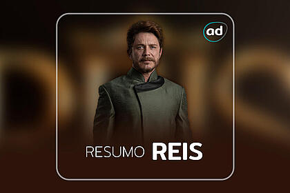 Arte de divulgação do resumo semanal da série Reis com os protagonistas da história Davi