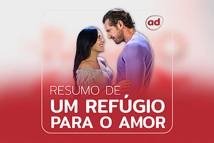 Luciana (Zuria Vega) e Rodrigo (Gabriel Soto) na arte de divulgação do resumo da semana da novela Refúgio Para um Amor