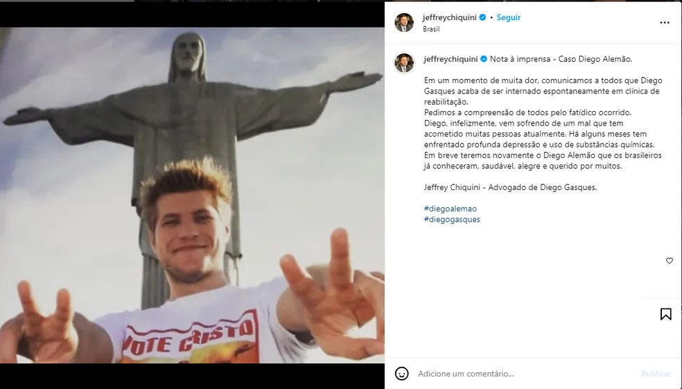 Advogado anuncia internação de Diego Alemão