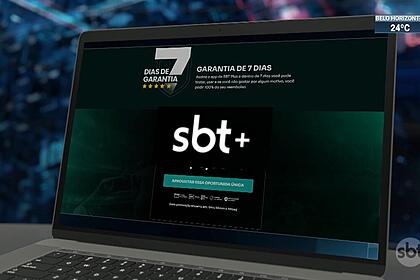 Página inicial do site falso do sbt com o logo da emissora
