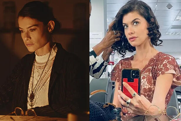 Alinne Moraes caracterizada de sua personagem para Guerreiros do Sol