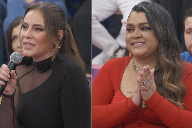 Paolla Oliveira e Preta Gil em uma montagem no Altas Horas