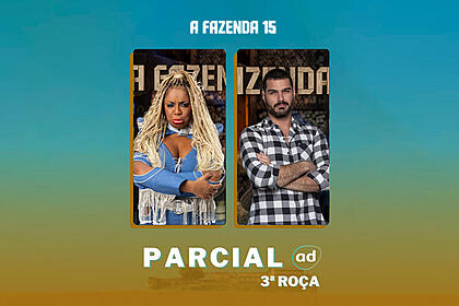 Cariúcha e Shay na arte da enquete de parcial da 3ª roça em A Fazenda 15