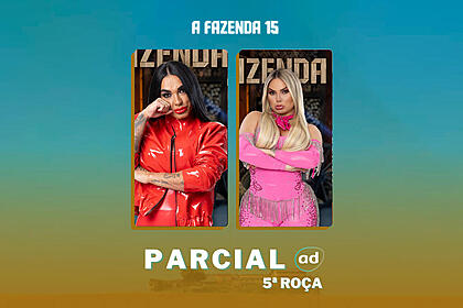 Simioni e Kally na arte da enquete de parcial da 5ª roça em A Fazenda 15