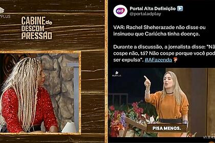 Divisão de tela da Cabine de Descompressão de A Fazenda 15, com Cariúcha e o vídeo do Portal Alta Definição