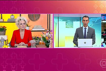 Ana Maria Braga divide tela com Cesar Tralli no Mais Você. Jornalista entrou ao vivo para cobrir a greve do metrô de São Paulo