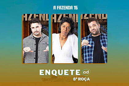 Lucas Souza, Marcia Fu e Sander Mecca na arte da enquete da nona Roça de A Fazenda 15