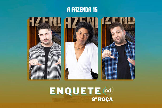 Lucas Souza, Marcia Fu e Sander Mecca na arte da enquete da nona Roça de A Fazenda 15