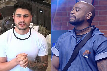 Lucas desistindo de A Fazenda e Black na Prova do Fazendeiro, em uma montagem