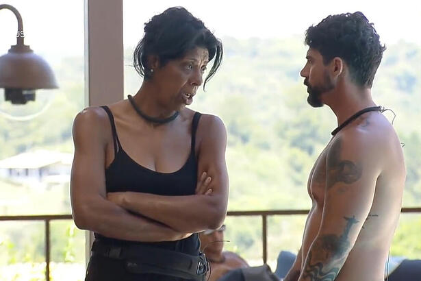 Marcia Fu e Radamés durante a discussão em A Fazenda
