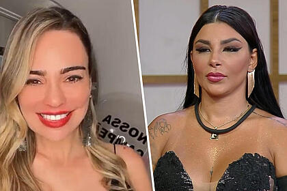 Rachel Sheherazade sorrindo e Jenny Miranda na eliminação