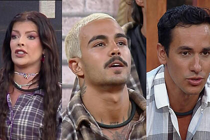 Jaquelline, Yuri e Henrique na formação da Roça. Eles disputam a Prova do Fazendeiro