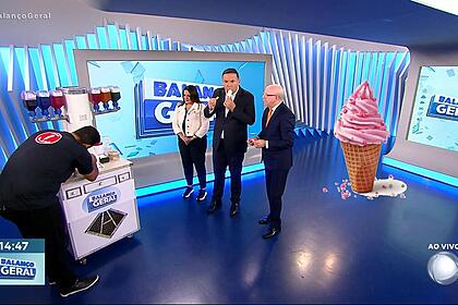 Telespectador tira sorvete na máquina para os apresentadores do Balanço Geral