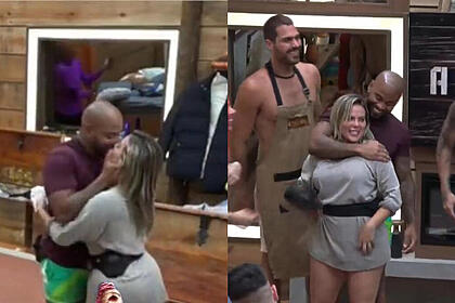 Montagem com Cezar Black e Kally se beijando em A Fazenda 15