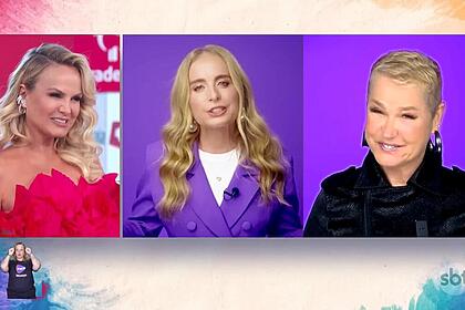 Eliana divide tela com angélica e xuxa. No teleton 2023. As três estão sorrindo