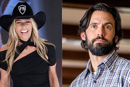 Galisteu na final de A Fazenda, em montagem com um dos atores da série This Is Us