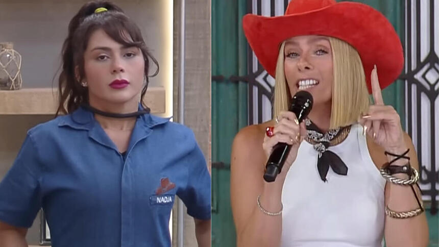 Nadja e Galisteu em uma montagem na A Fazenda
