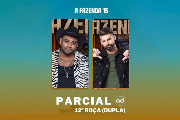 Black e Radamés na arte da enquete de parcial da 12ª roça em A Fazenda 15