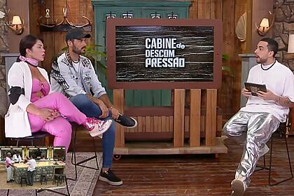 Nadja e Shay de frente a Lucas Selfie na Cabine de Descompressão de A Fazenda 15
