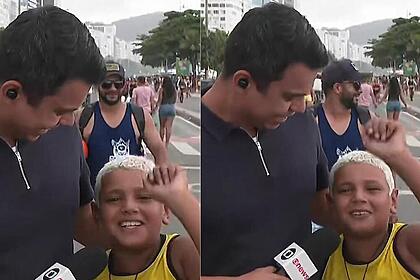 Bruno Grubertt e menino durante entrada ao vivo no Jornal Hoje