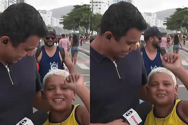 Bruno Grubertt e menino durante entrada ao vivo no Jornal Hoje